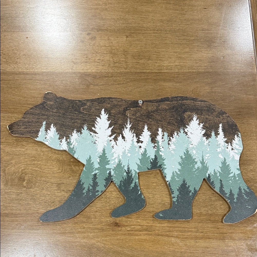 Woodland Bear Wall Art in Teal and White - Rustic Home Wall Decor